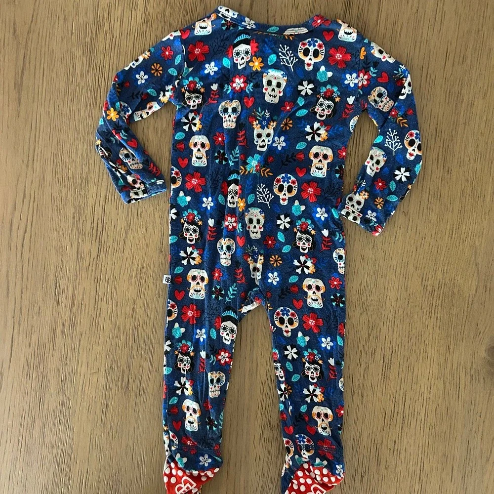 Little Bum Bums Baby Bamboo Zippy Sugar Skull Floral Print Blue 9-12 Months